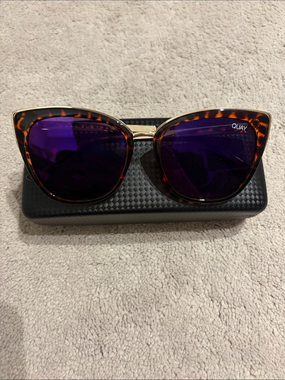 Quay Australia Tortoiseshell Cat Eye Sunglasses with Purple Lenses